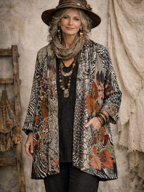 ANU Embroidered Open Front Grey Multi Wool Cardigan Artisan Bohemian size small